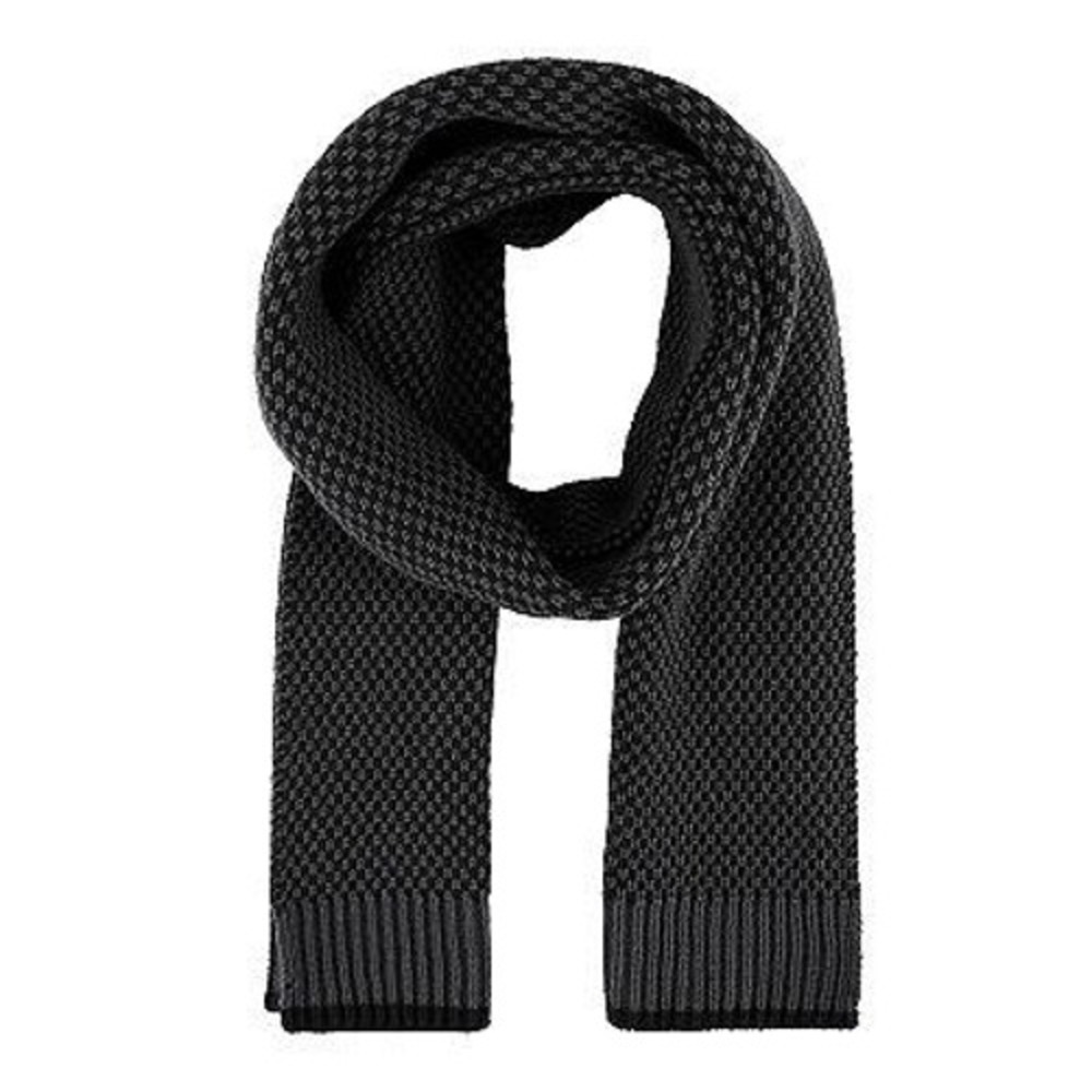 Dockers Mens Birdseye Waffle‎ Knit Scarf Black Charcoal Grey Ribbed Trim NEW